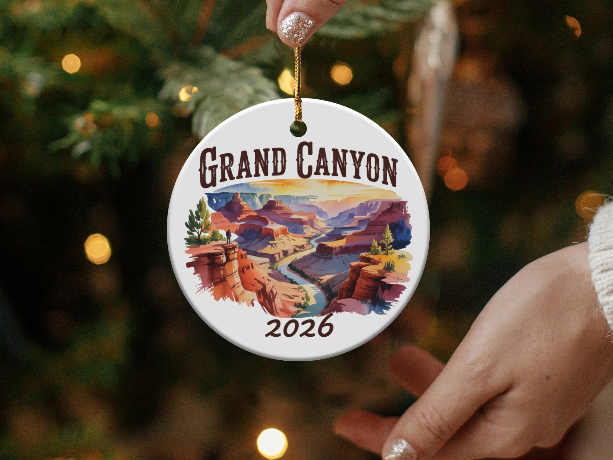 Grand Canyon ornament with date 2026, featuring a scenic layered landscape.