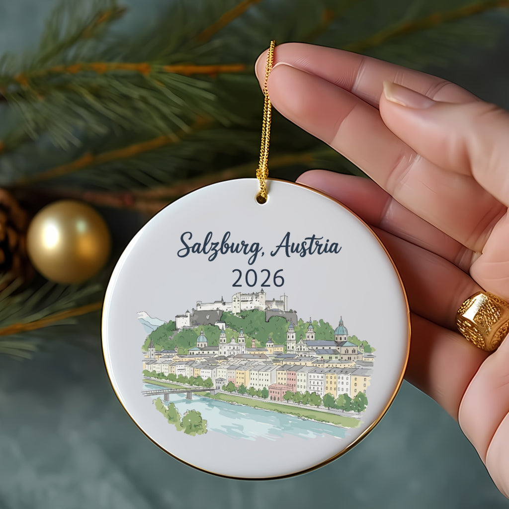 Salzburg, Austria 2026 ornament with city skyline and river.