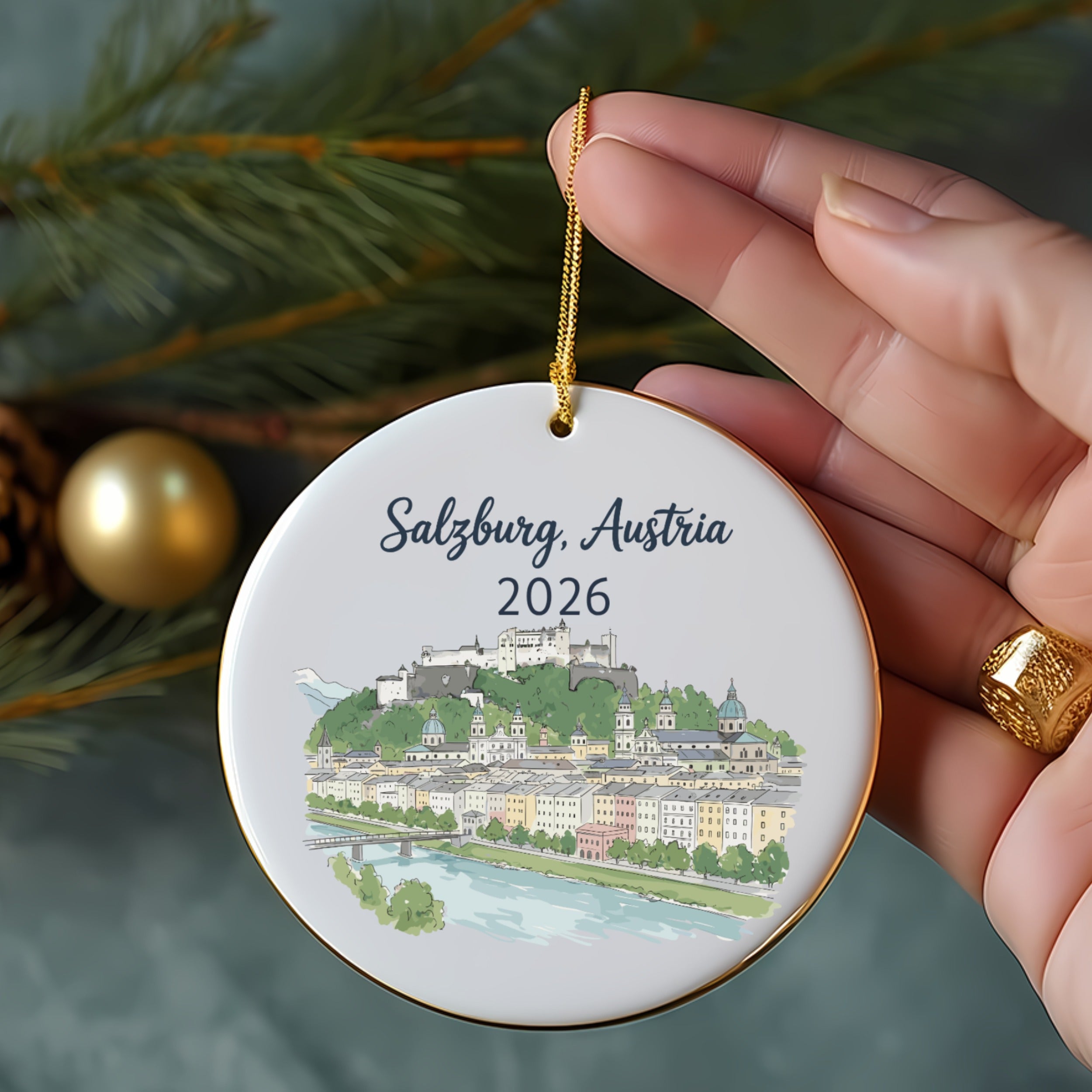 Salzburg, Austria 2026 ornament with city skyline and river.