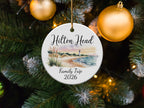 Hilton Head Family Trip 2026 ceramic ornament with lighthouse and beach scene.