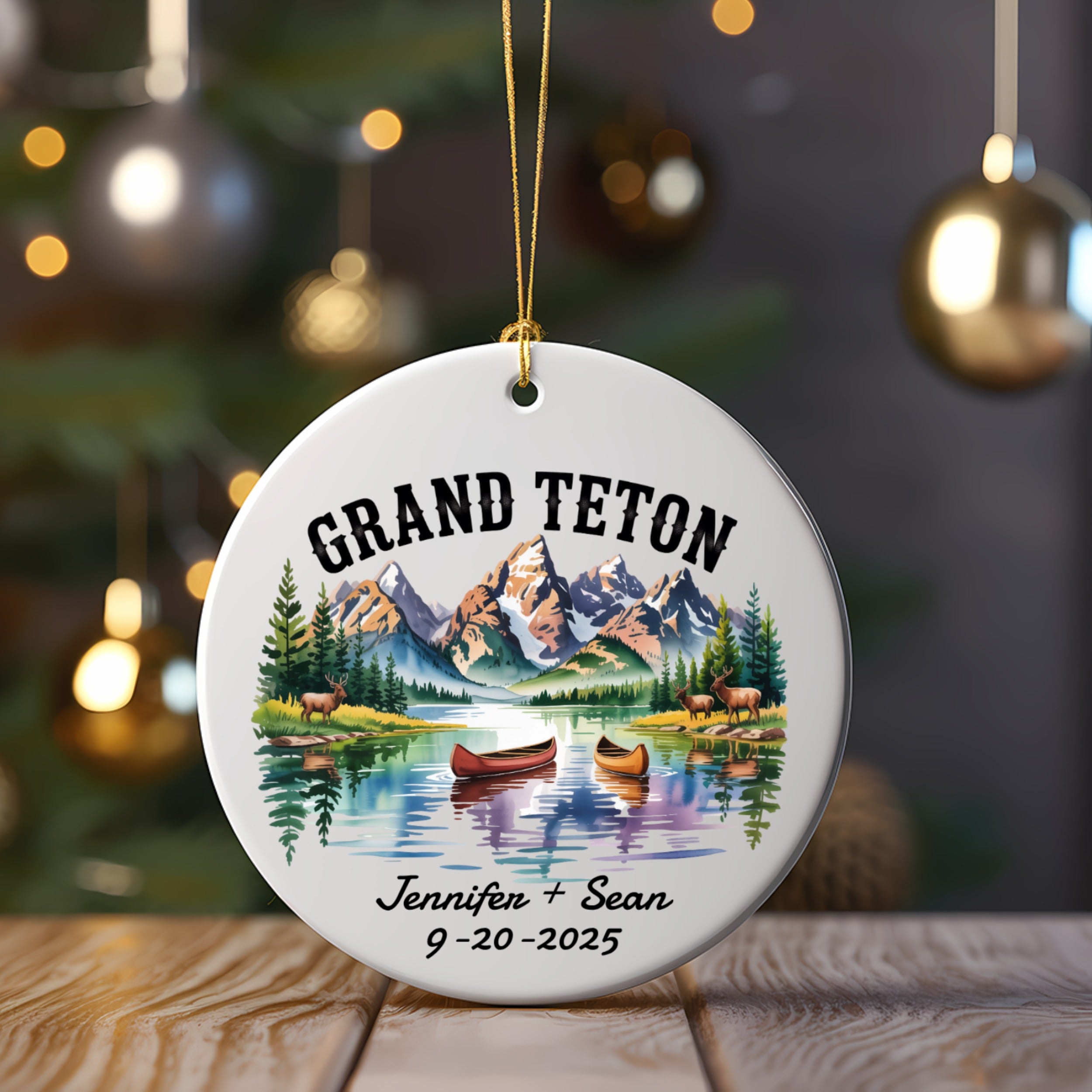 Grand Teton ornament with personalized names and date.