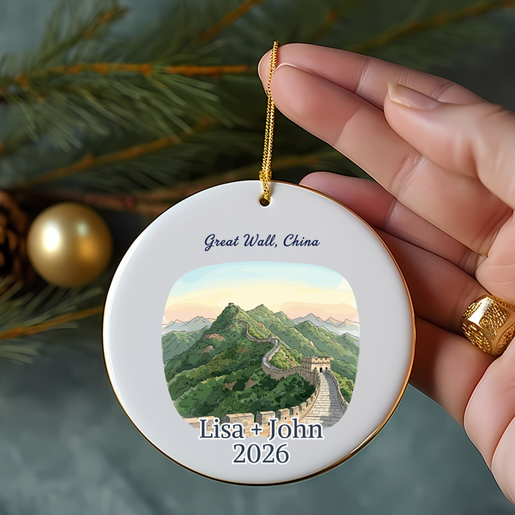 Great Wall of China ornament personalized with "Lisa + John 2026".