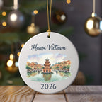 Hanoi, Vietnam 2026 ornament with watercolor painting of a pagoda and canals.
