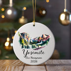 Yosemite ornament with "Our Honeymoon 2026" text.