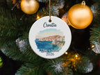 Croatia Christmas ornament with city and water view, personalized "Lisa + John 2026".