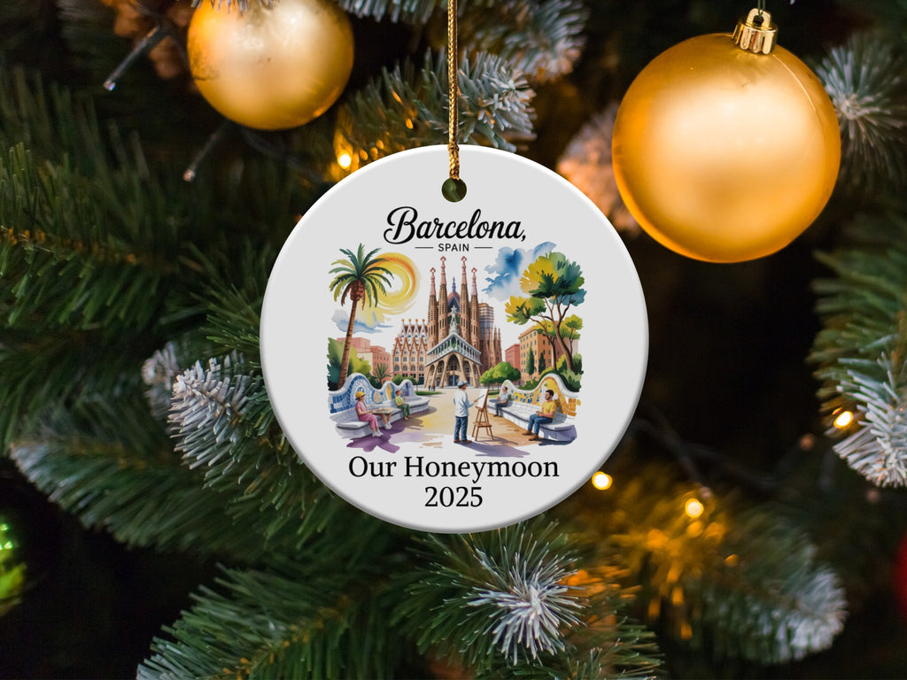 Barcelona Spain Travel Ornament, Custom Vacation Souvenir, Personalized Family Trip Keepsake, Europe City Gift, 2025 Date