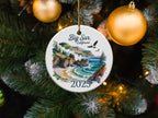 Big Sur California 2025 ceramic ornament with coastal scene on a Christmas tree.