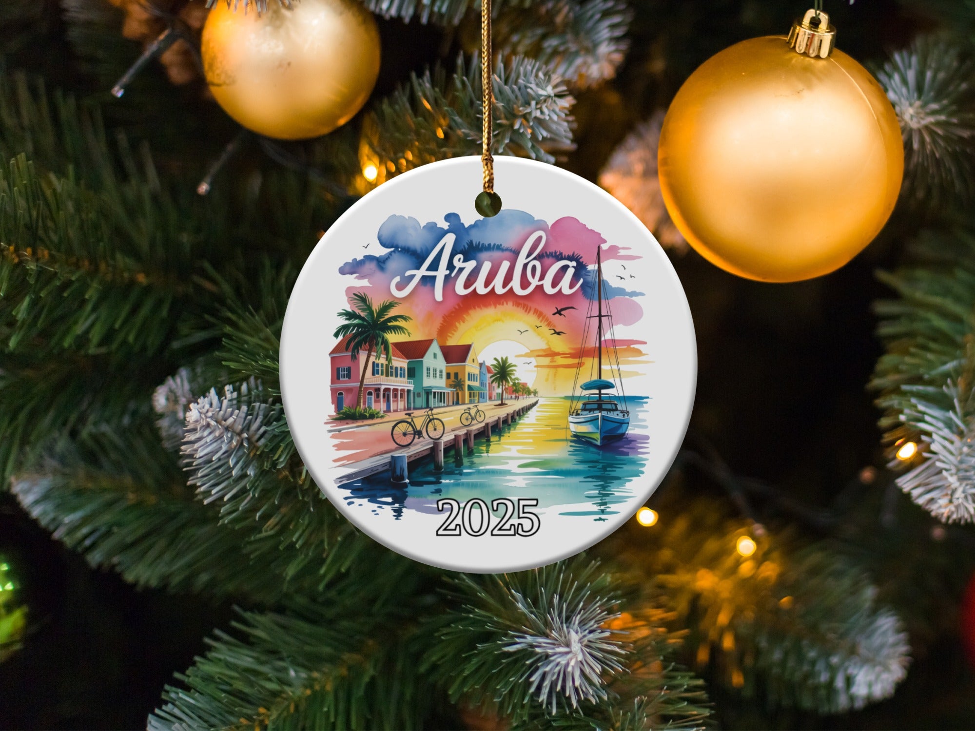 Aruba Vacation Ornament, Personalized Trip Souvenir, Custom Watercolor Travel Gift, Island Paradise Christmas Decor, Family Reunion Keepsake