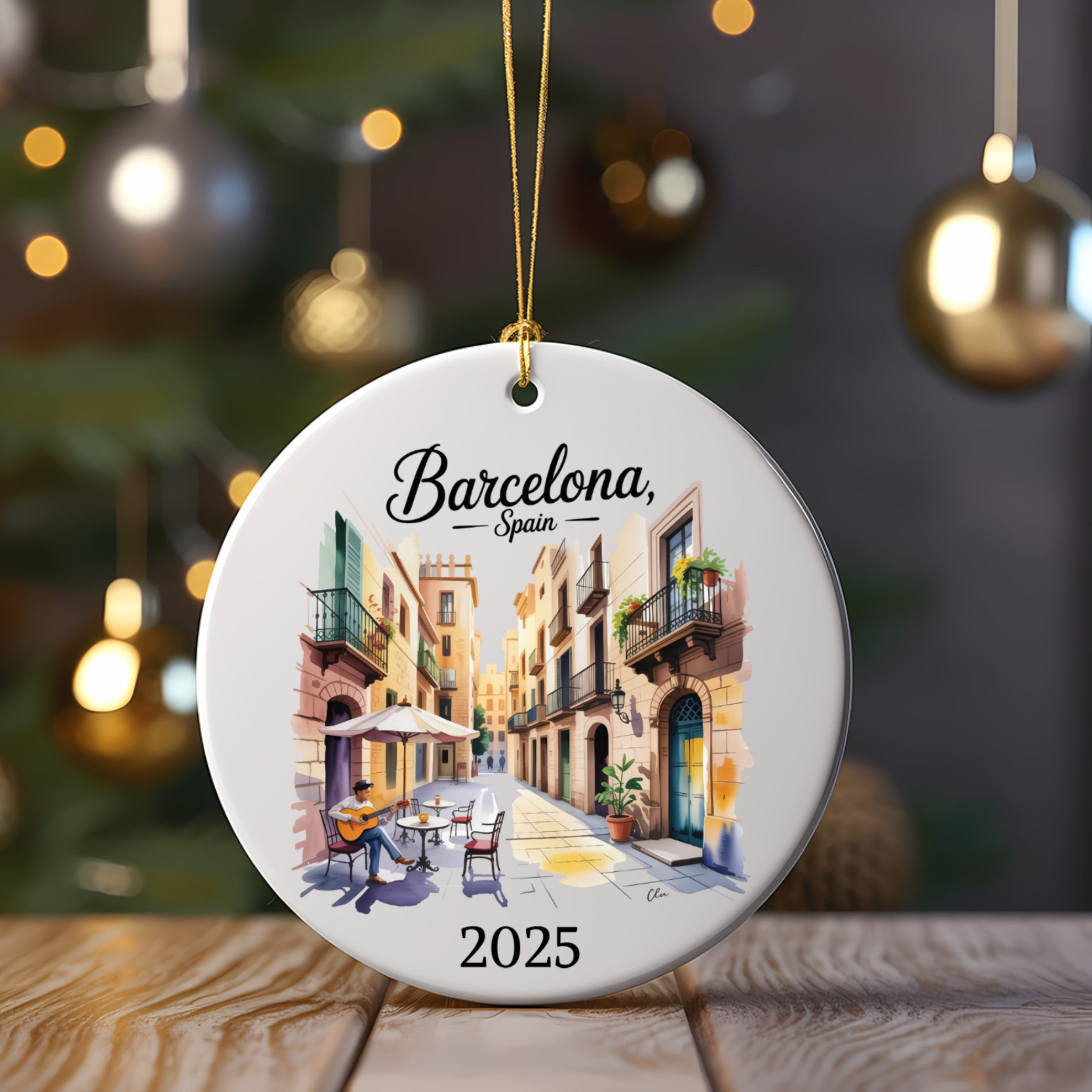 Barcelona Spain Ornament, Customizable Travel Souvenir, Spanish City Street, Vacation Reunion Honeymoon Christmas Trip Gift