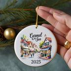 Carmel by the Sea 2025 Christmas ornament with watercolor street scene.