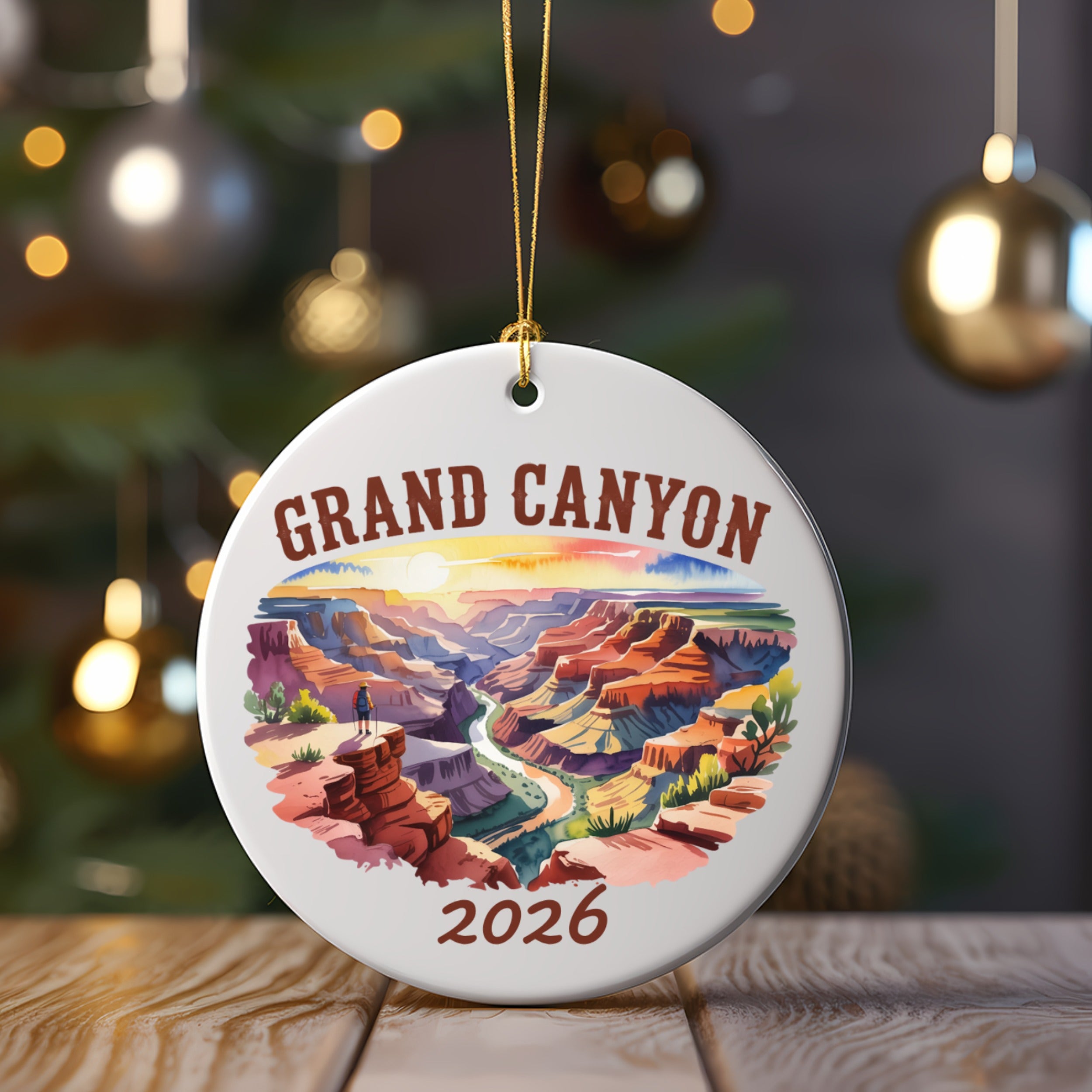 Grand Canyon 2026 Christmas ornament with colorful canyon landscape.