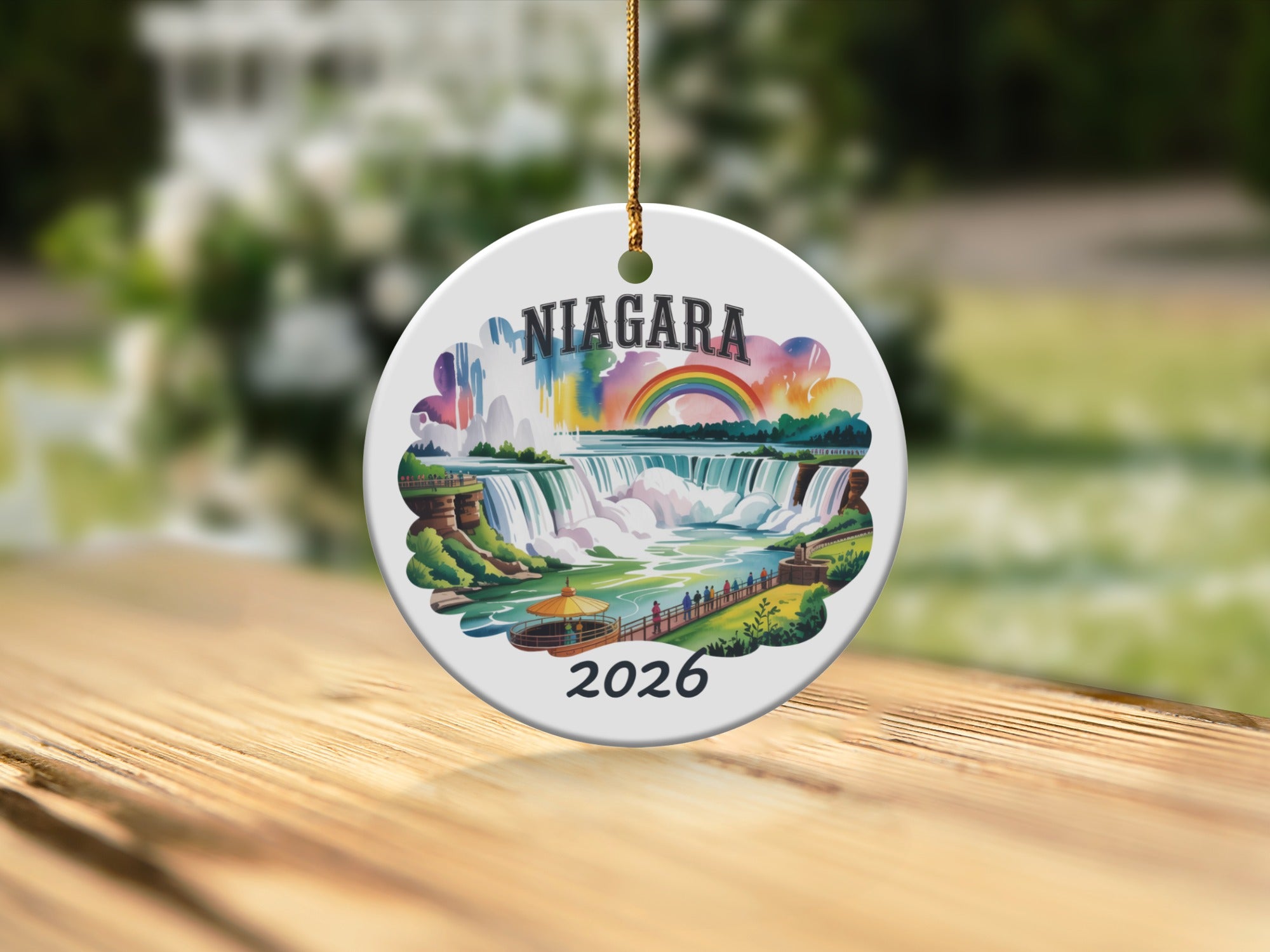 Niagara Falls ornament with rainbow, dated 2026.