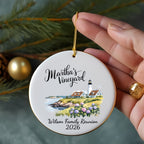 Martha's Vineyard lighthouse and houses ornament for Wilson Family Reunion 2026.