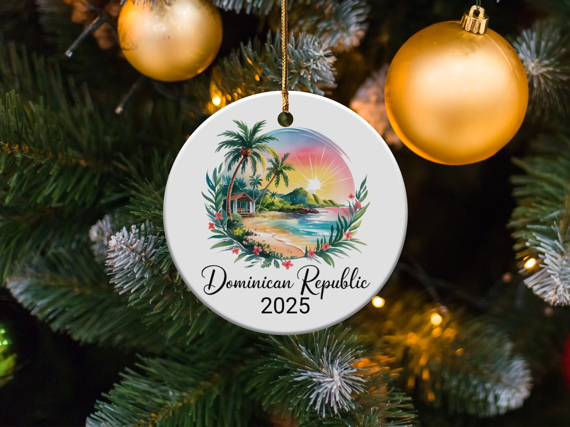 Dominican Republic 2025 ornament with tropical beach scene.
