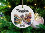 Barcelona, Spain 2025 ceramic ornament featuring a market scene.