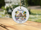 Barcelona, Spain Our Honeymoon 2025 ceramic ornament with Park Güell scene.