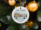 Porto, Portugal ornament with boats and bridge, personalized with names.