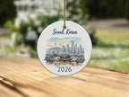 Circular ornament with Seoul, Korea skyline and 2026 date.
