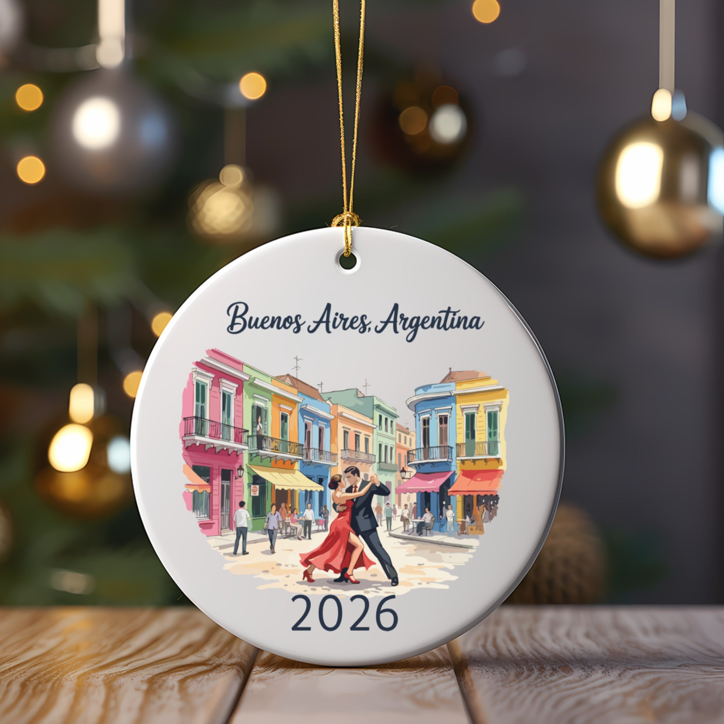 Buenos Aires, Argentina tango dancers ornament with the year 2026.