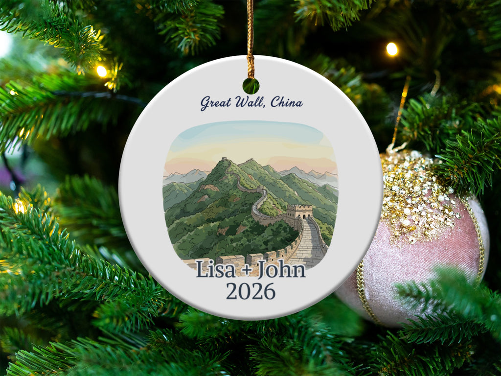 Personalized Great Wall of China Ornament, Custom Honeymoon Souvenir, Travel Trip Memento, Couple Wedding Gift, Custom Name Date Year