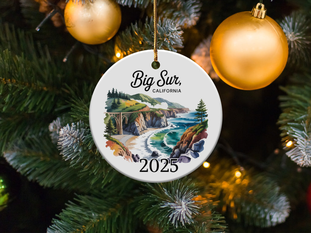 Big Sur, California 2025 ornament with coastal highway and ocean waves.