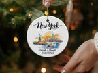 New York City skyline ornament with names and date.