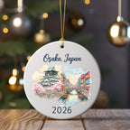 Osaka, Japan ornament with castle, canal, and cherry blossoms.