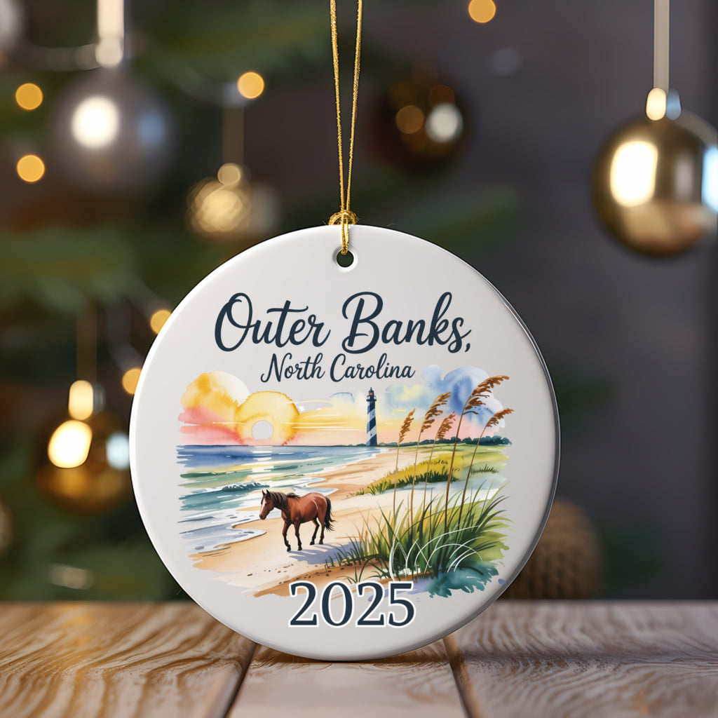 Outer Banks, North Carolina lighthouse and horse ornament for 2025.