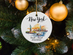 New York City skyline ornament with custom names and date.