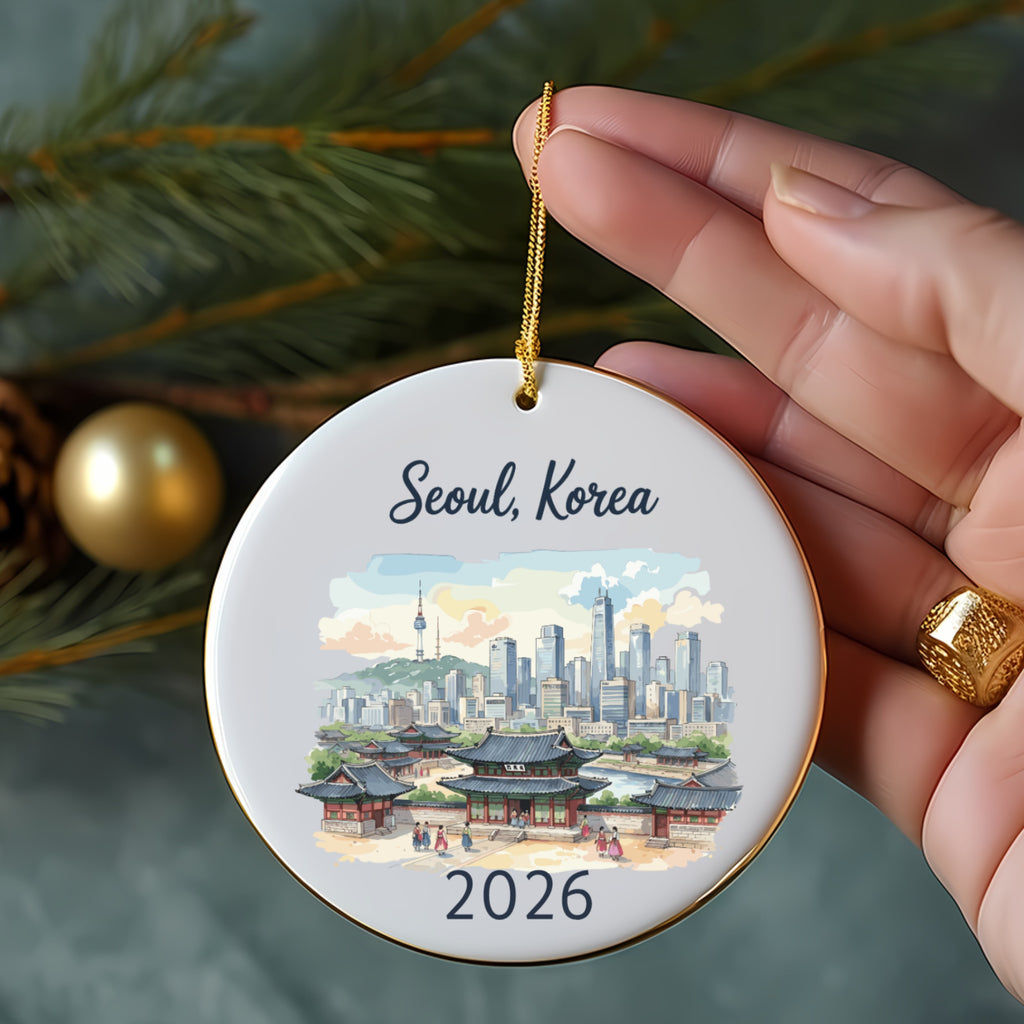 Seoul, Korea ornament with city skyline and "2026" text.