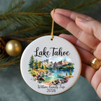 Lake Tahoe ornament with "Wilson Family Trip 2026" text.