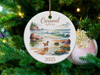 Golden Retriever Beach Ornament, Personalized Family Vacation Keepsake, Ocean Surfer Dog Christmas Trip Gift, Custom Year Date Reunion