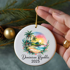 Dominican Republic 2025 ornament with beach scene and sunset.