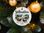 Yellowstone Bison Family Vacation 2026 ceramic ornament on Christmas tree.