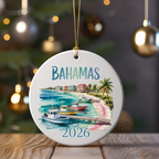 Bahamas ornament with boats and buildings, "2026" text.