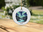 Personalized Iceland Ornament, Northern Lights Souvenir, Couple's Honeymoon Travel Keepsake Gift, Custom Year Date Name Wedding Decor