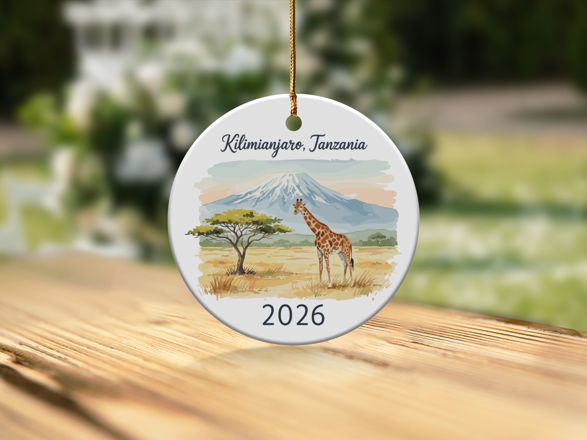 Kilimanjaro, Tanzania ornament with giraffe and text "2026".