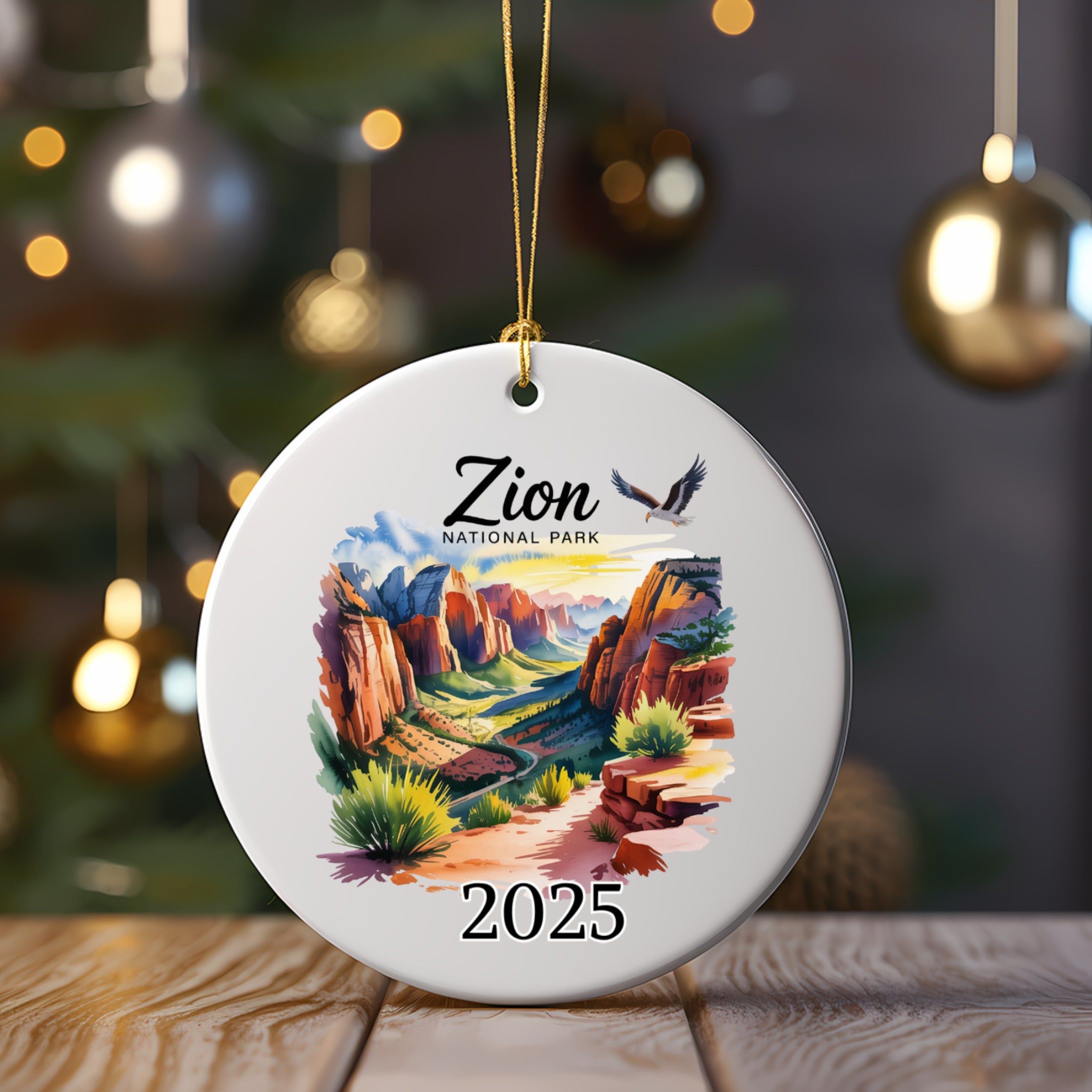 Zion National Park 2025 ornament with scenic view and eagle.
