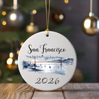 San Francisco ornament with Golden Gate Bridge and boats, year 2026.