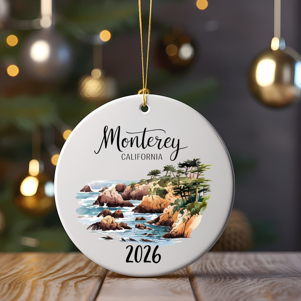 Monterey, California coastal scene ornament with "2026" text.