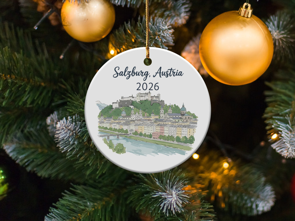 Salzburg, Austria 2026 ceramic ornament featuring Hohensalzburg Fortress.