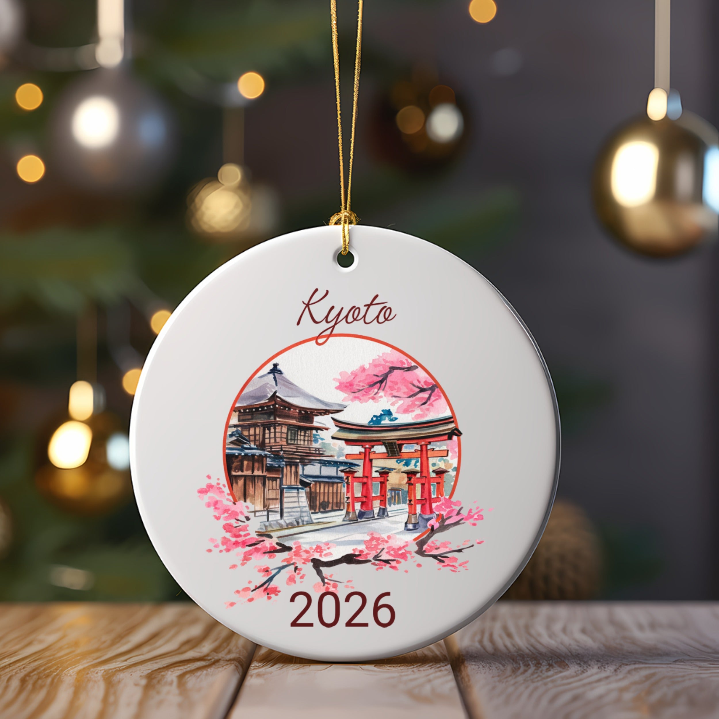 Kyoto ornament with pagoda and torii gate, 2026.