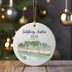 Salzburg, Austria 2026 Christmas ornament featuring a skyline with a castle.