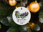 Yosemite honeymoon ornament with mountain landscape and 2026 date.