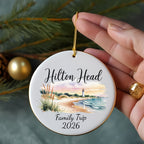Hilton Head family trip 2026 ornament with beach scene and lighthouse.