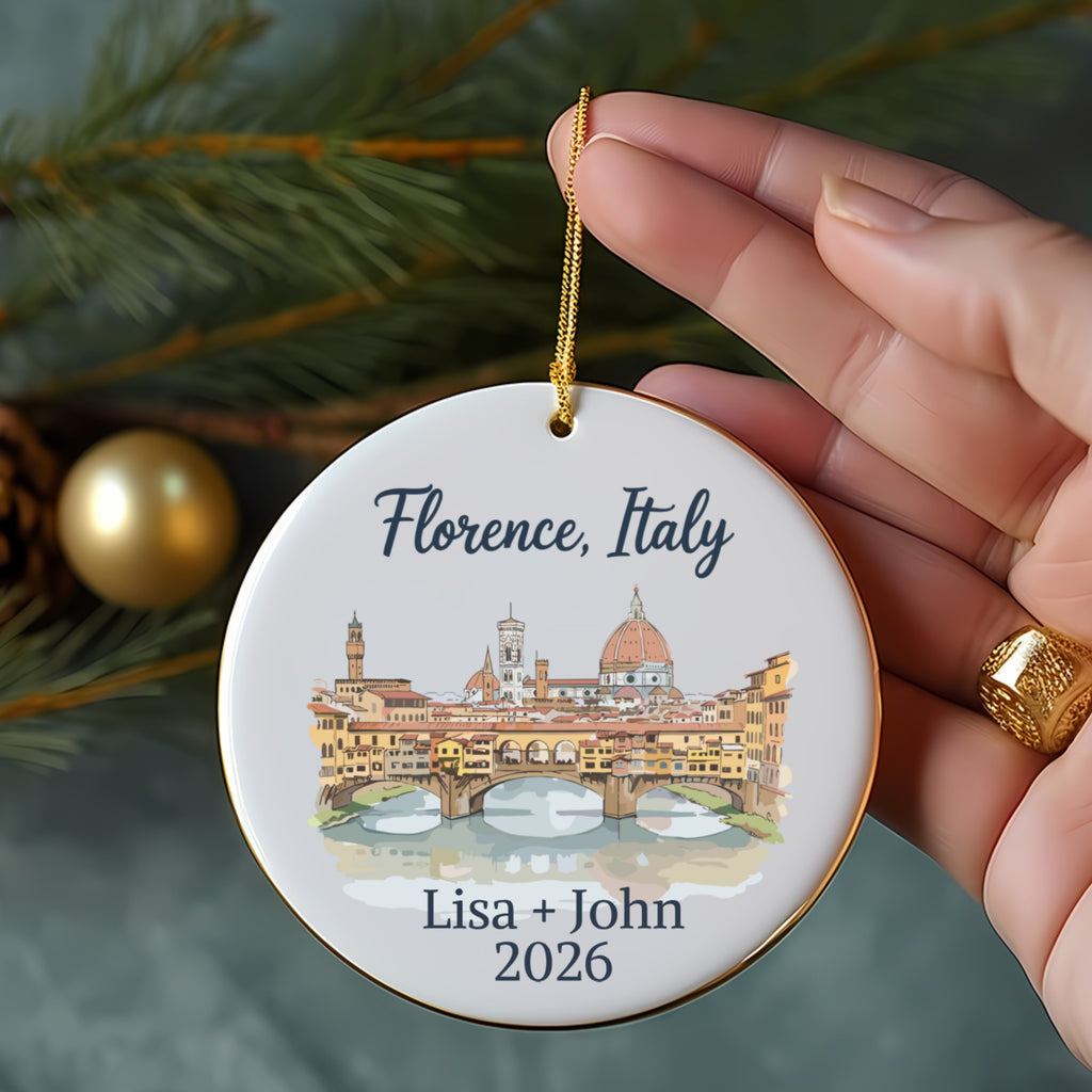 Florence, Italy ornament with "Lisa + John 2026" personalization.