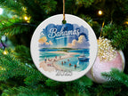 Bahamas Christmas ornament with beach scene and swimming pigs, dated 2025.