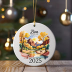 Zion National Park ornament with landscape, mountains, and year 2025.