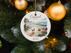 Golden Retriever Beach Ornament, Personalized Family Vacation Keepsake, Ocean Surfer Dog Christmas Trip Gift, Custom Year Date Reunion