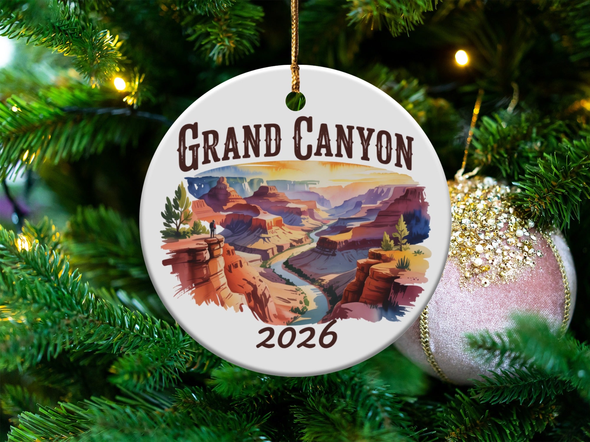 Grand Canyon Christmas ornament with a scenic view and year 2026.